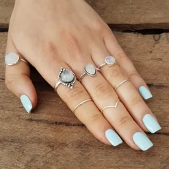 Studio Jewellery Gem Stone Rings | Rings-Boho Rainbow Moonstone Silver Ring
