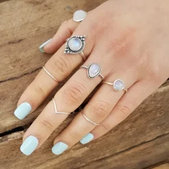 Studio Jewellery Gem Stone Rings | Rings-Boho Rainbow Moonstone Silver Ring