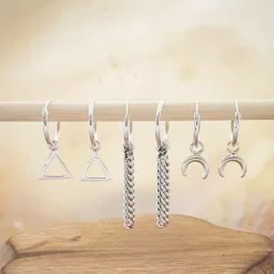 Studio Jewellery Hoop Earrings | Earrings-Chain Hoop Charm Silver Earrings
