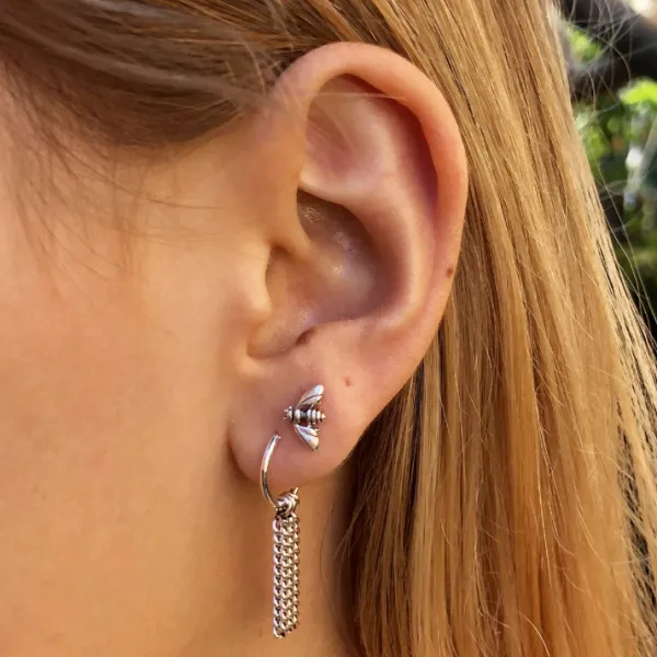 Studio Jewellery Hoop Earrings | Earrings-Chain Hoop Charm Silver Earrings