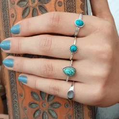 Studio Jewellery Gem Stone Rings | Rings-Circle Turquoise Silver Gemstone Ring