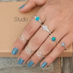 Studio Jewellery Gem Stone Rings | Rings-Circle Turquoise Silver Gemstone Ring