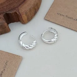 Studio Jewellery Earrings | Hoop Earrings-Classic Croissant Silver Hoop Earrings