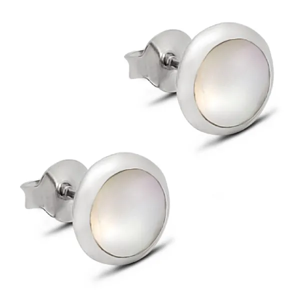Studio Jewellery Stud Earrings | Earrings-Classic White Shell Silver Earring Studs