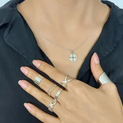 Studio Jewellery Necklaces-Compass Silver Necklace