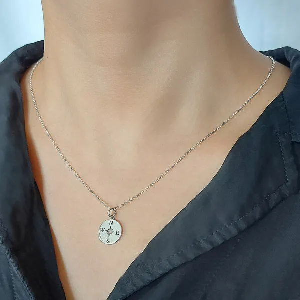 Studio Jewellery Necklaces-Compass Silver Necklace