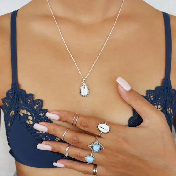 Studio Jewellery Necklaces-Cowrie Shell Silver Necklace