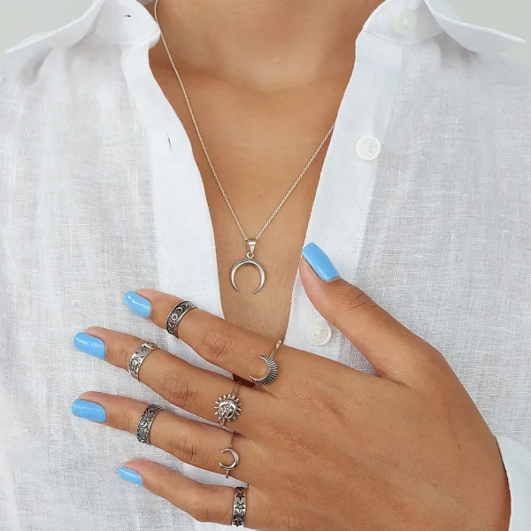 Studio Jewellery Necklaces-Crescent Moon Silver Pendent Necklace