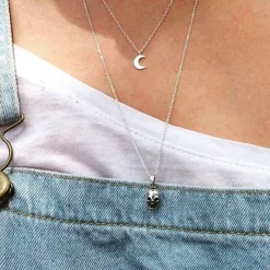Studio Jewellery Necklaces-Crescent Moon Sterling Silver Pendant Necklace