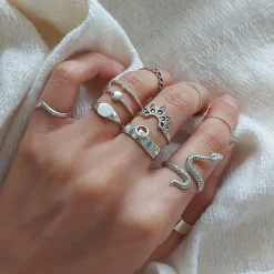 Studio Jewellery Feature & Stacker Rings | Rings-Crystal Double Band Silver Ring