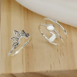 Studio Jewellery Feature & Stacker Rings | Rings-Crystal Double Band Silver Ring