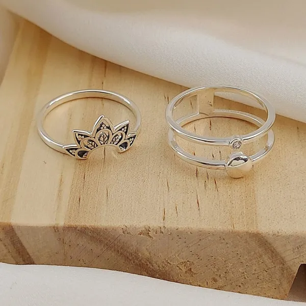 Studio Jewellery Feature & Stacker Rings | Rings-Crystal Double Band Silver Ring