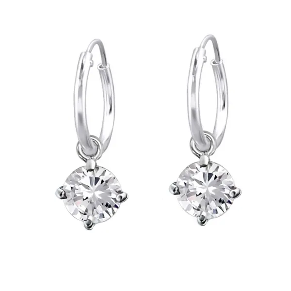 Studio Jewellery Hoop Earrings | Earrings-Cubic Zirconia Silver Charm Hoop Earrings