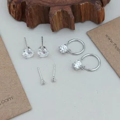 Studio Jewellery Hoop Earrings | Earrings-Cubic Zirconia Silver Charm Hoop Earrings