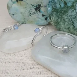 Studio Jewellery Gem Stone Rings | Rings-Dot Band Moonstone Silver Gemstone Ring