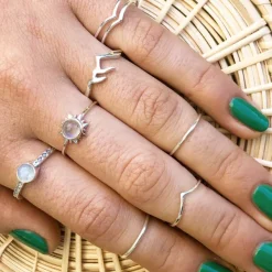 Studio Jewellery Gem Stone Rings | Rings-Dot Band Moonstone Silver Gemstone Ring