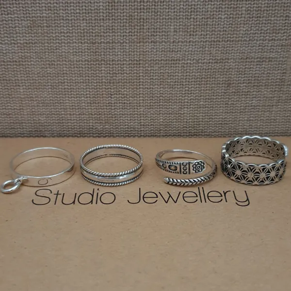 Studio Jewellery Feature & Stacker Rings | Rings-Double Rope Band Silver Ring