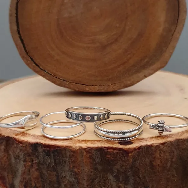 Studio Jewellery Feature & Stacker Rings | Rings-Double Rope Band Silver Ring