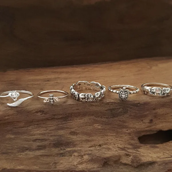Studio Jewellery Feature & Stacker Rings | Rings-7 Elephants Band Sterling Silver Ring