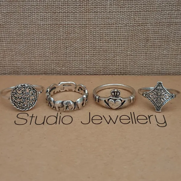 Studio Jewellery Feature & Stacker Rings | Rings-7 Elephants Band Sterling Silver Ring