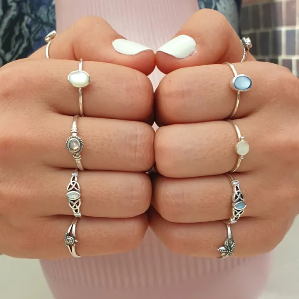 Studio Jewellery Gem Stone Rings | Rings-Fine Celtic Mother Of Pearl Sterling Silver Ring