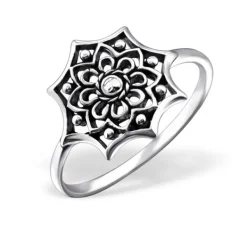 Studio Jewellery Rings-Floral Mandala Silver Ring