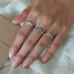Studio Jewellery Rings-Floral Mandala Silver Ring