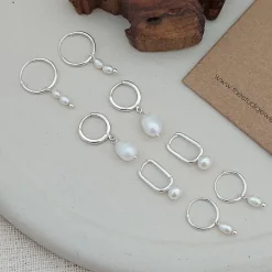 Studio Jewellery Hoop Earrings | Earrings-Fresh Water Pearl Hoop Charm Earrings