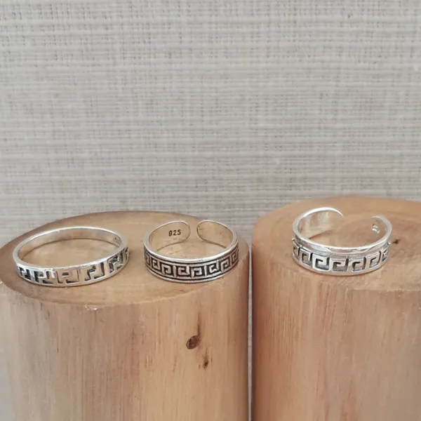 Studio Jewellery Midi And Knuckle Rings | Rings-Greek Key Band Silver Mid Finger Ring
