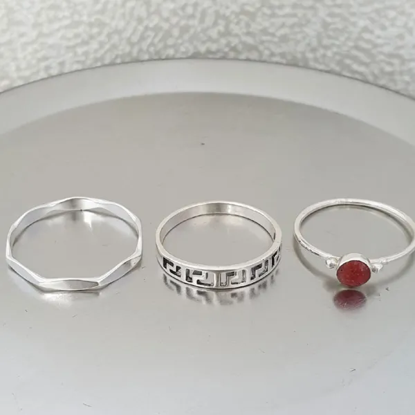Studio Jewellery Feature & Stacker Rings | Rings-Greek Key Silver Band Ring