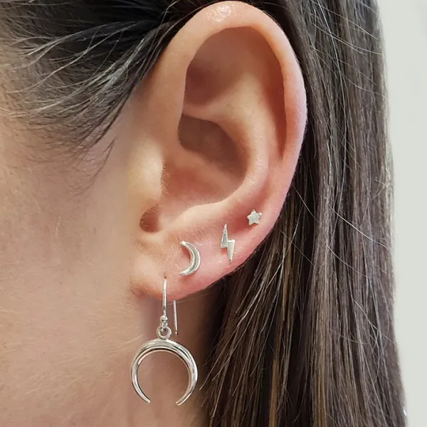Studio Jewellery Stud Earrings | Earrings-Half Moon Silver Earring Studs