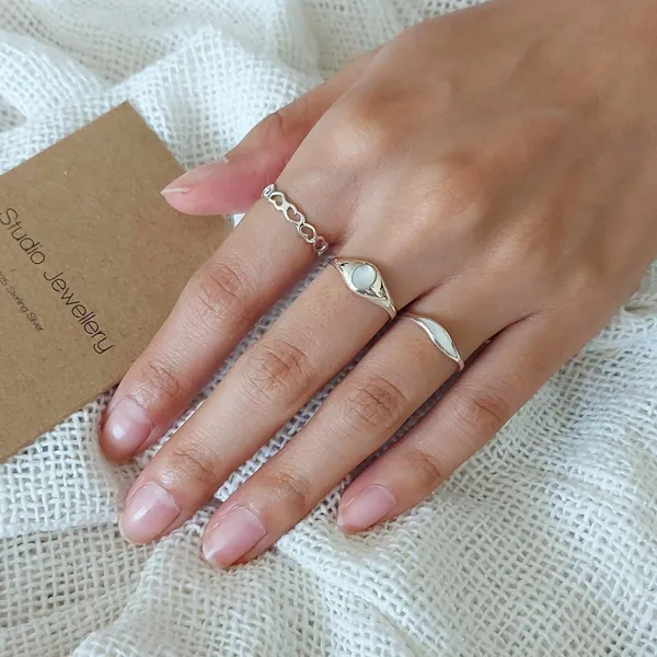 Studio Jewellery Rings-Heart Band Silver Ring