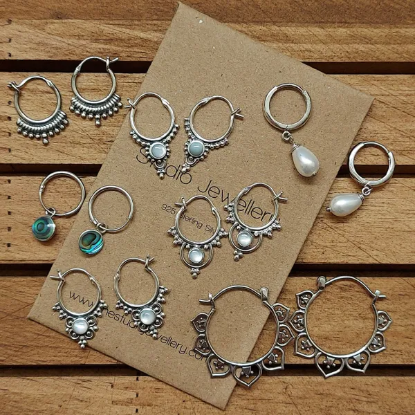 Studio Jewellery Hoop Earrings | Earrings-Interlock Beaded Silver Hoop Earrings