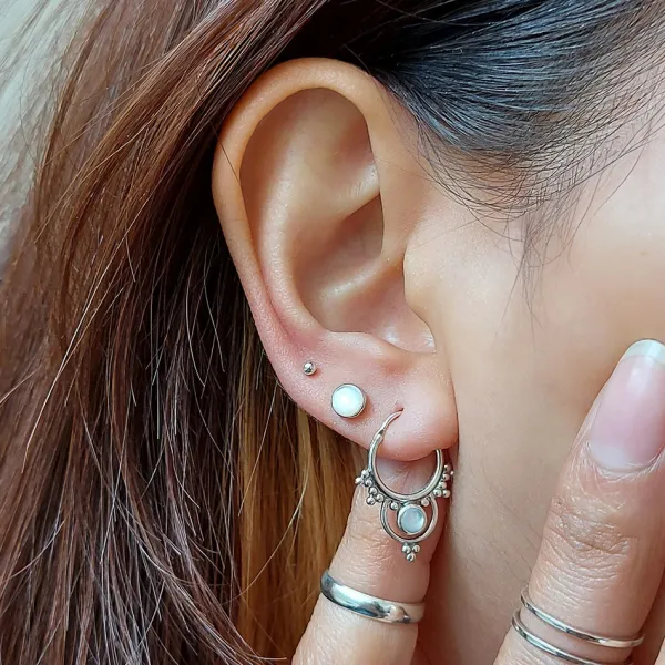 Studio Jewellery Hoop Earrings | Earrings-Interlock Beaded Silver Hoop Earrings