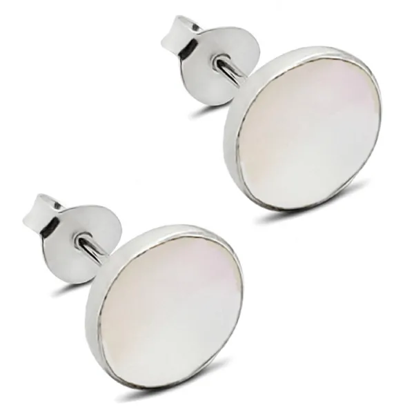 Studio Jewellery Stud Earrings | Earrings-Large White Shell Silver Studs