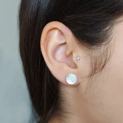 Studio Jewellery Stud Earrings | Earrings-Large White Shell Silver Studs
