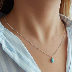 Studio Jewellery Necklaces-Larimar Fine Tear Drop Silver Necklace