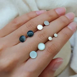 Studio Jewellery Stud Earrings | Earrings-Light Blue Shell Circle Earring Studs