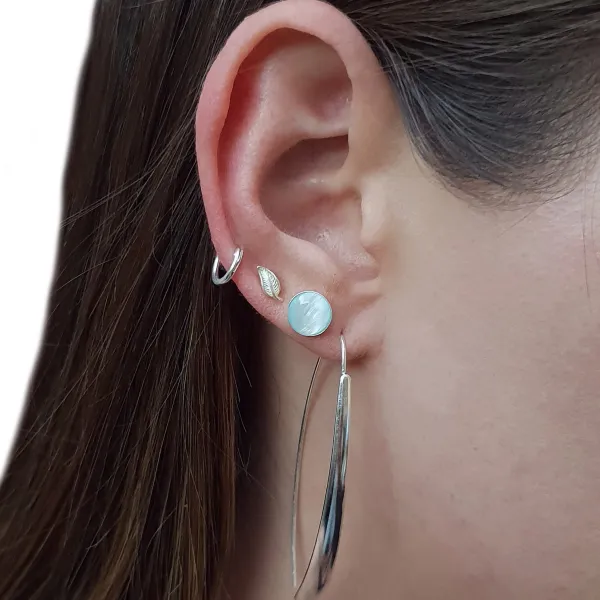 Studio Jewellery Stud Earrings | Earrings-Light Blue Shell Circle Earring Studs