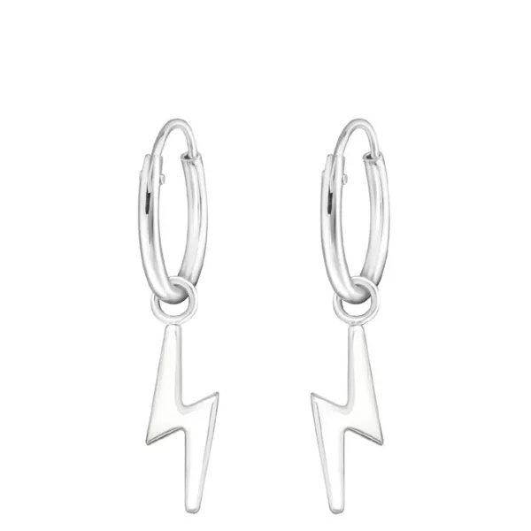 Studio Jewellery Hoop Earrings | Earrings-Lightning Charm Hoop Silver Earrings