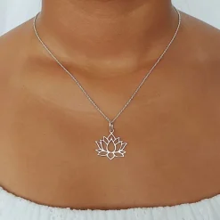 Studio Jewellery Necklaces-Lotus Flower Silver Necklace