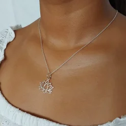 Studio Jewellery Necklaces-Lotus Flower Silver Necklace