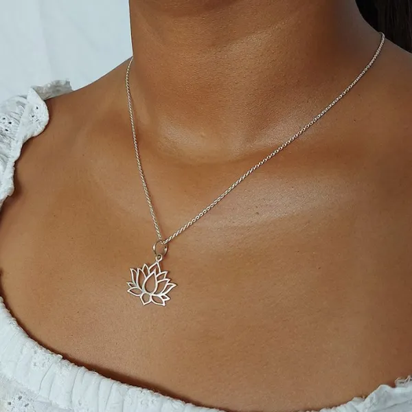 Studio Jewellery Necklaces-Lotus Flower Silver Necklace