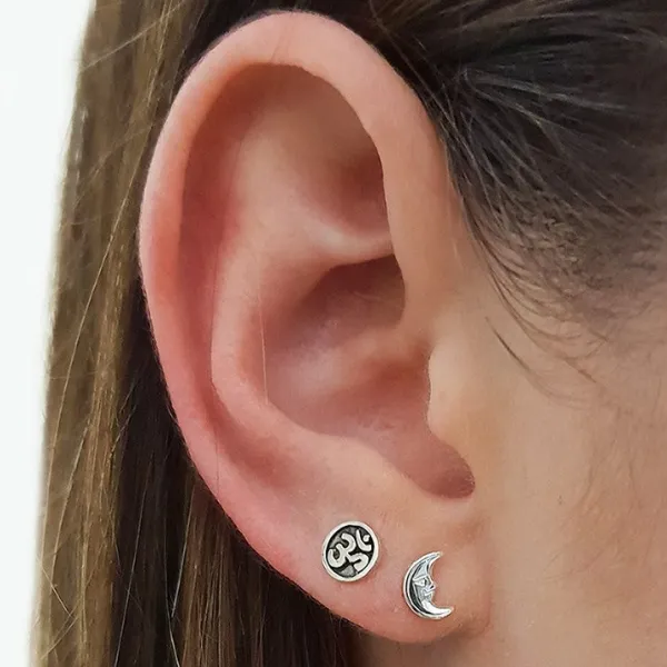 Studio Jewellery Stud Earrings | Earrings-Man in the Moon 925 Sterling Silver Ear Studs