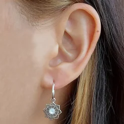 Studio Jewellery Earrings | Hoop Earrings-Mandala Flower Shell Silver Hoop Earring