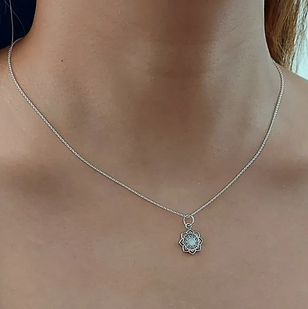 Studio Jewellery Necklaces-Mandala Flower Shell Silver Necklace