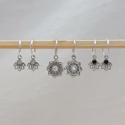Studio Jewellery Earrings | Hoop Earrings-Mandala Flower Shell Silver Hoop Earring