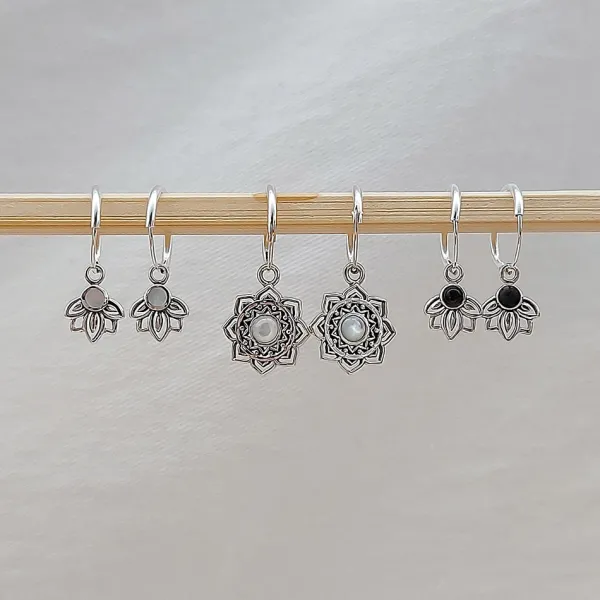 Studio Jewellery Earrings | Hoop Earrings-Mandala Flower Shell Silver Hoop Earring