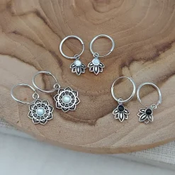 Studio Jewellery Earrings | Hoop Earrings-Mandala Flower Shell Silver Hoop Earring