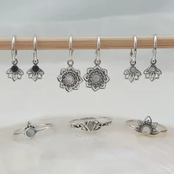 Studio Jewellery Hoop Earrings | Earrings-Mandala Shell Hoop Charm Silver Earrings